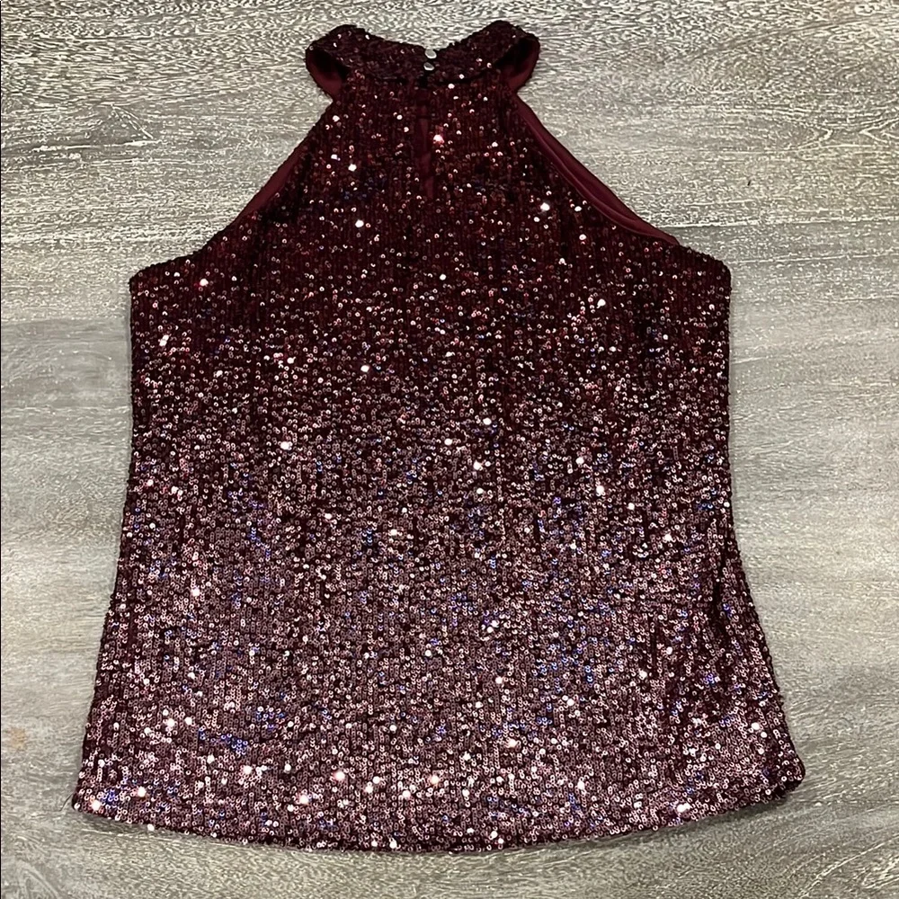Women’s Cable & Gauge Burgundy Sequin Halter Top Size Small - Picture 5 of 12